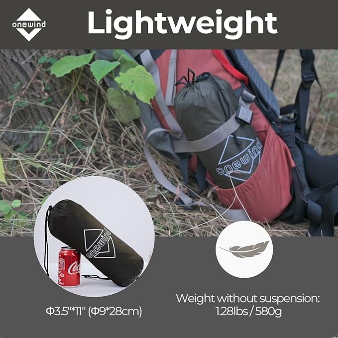 onewind 12×10 ft Hammock Tarp Ultralight Tarp Silnylon Hammock Rain Fly Lightweight Waterproof Camping Tent Tarp with Doors Easy to Setup with Stuff Sack Tent Stakes OD Green