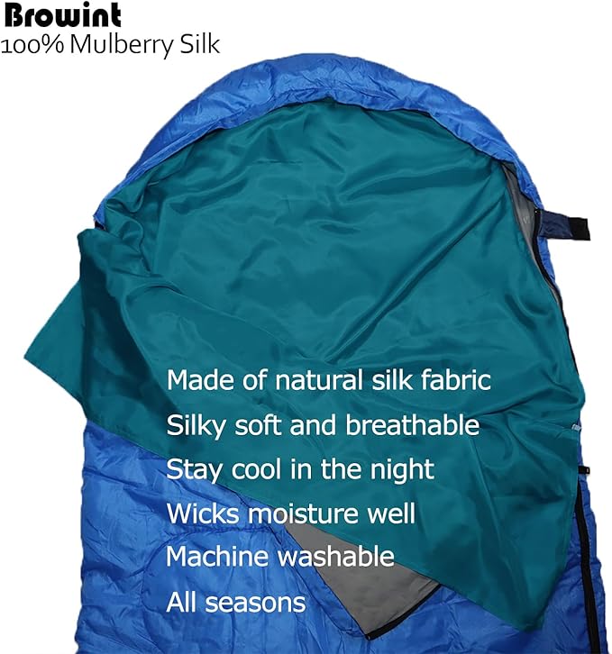 Browint Silk Sleeping Bag Liner Silk Sleep Sack Extra Wide 87x43 Lightweight Travel Sheet for Hotels More Colors for Option Reinforced Gussets