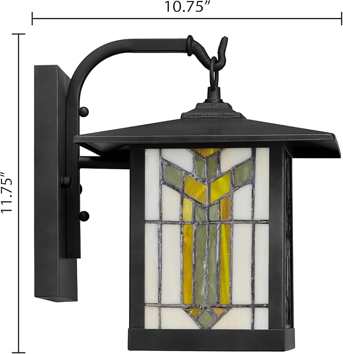 RIVER OF GOODS Stained Glass Outdoor Light Fixture - 11.75 H - Mission Style Porch Light - ‎Lily
