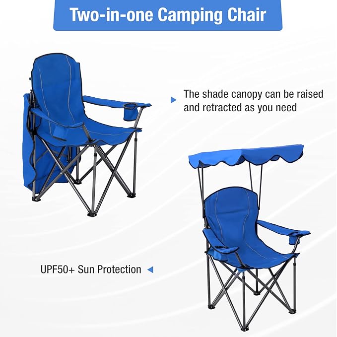 ALPHA CAMP Oversized Camping Chair with Shade Canopy Folding Lawn Chairs