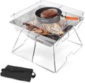 Odoland Folding Campfire Grill 304 Stainless Steel Grate Barbeque Grill Portable Camping Grill with Legs for Picnics Backpacking Outdoor with Carrying Bag and Kitchen Tongs