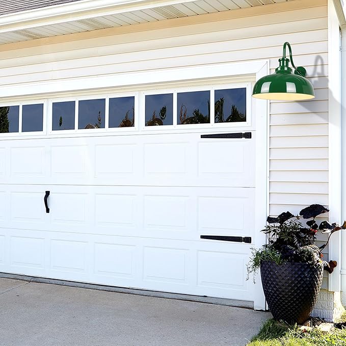 Outdoor Barn Light 14 Inch Dome Rustic Outdoor Wall Sconce Farmhouse Exterior Wall Mount Lighting Fixture Industrial Green Wall Lantern for Porch Entryway Garage RZ007M GR+WH