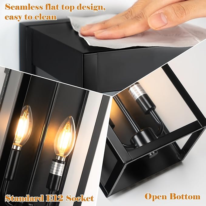 Outdoor Wall Lights 16 Inch Large 2 Pack Black Modern Exterior Lighting Fixtures Wall Mounted with 2-Candle Light Waterproof Outside Wall Sconces Coach Lamps Porch Lanterns for House E12