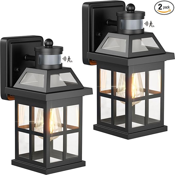 Motion Sensor Outdoor Light Fixtures 2-Pack Upgraded Anti-Rust Aluminum Outdoor Sconces Front Porch Lights Black Exterior Light Fixtures Dusk to Dawn Outside Lights House ETL Certified