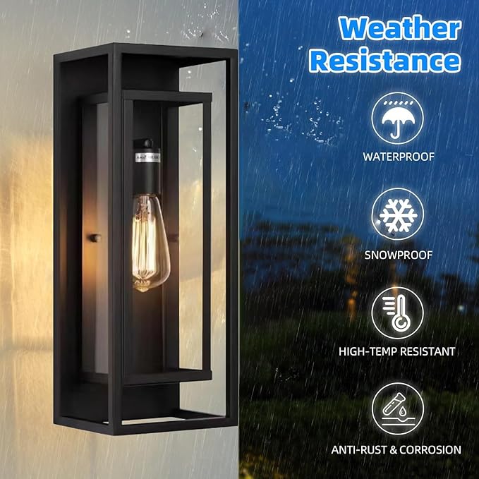 8Pack 18inch Outdoor Wall Light Fixtures Exterior Waterproof Modern Matte Black Wall Lamps with Glass ShadesE26 Sockets Porch Light for Front Door Patio Entryway