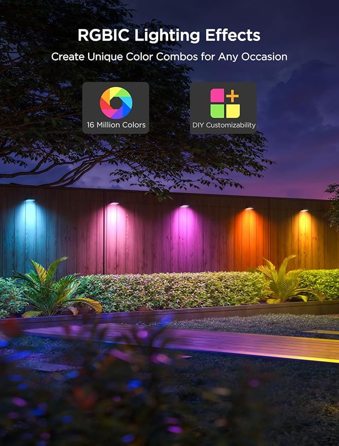 Govee Outdoor Deck Lights RGBIC Outdoor Lights with 4000K White Light IP65 Smart Fence Lights with App Control Voice Control LED Path Light for Outdoor DecorWired 6 Packs (32.8ft)