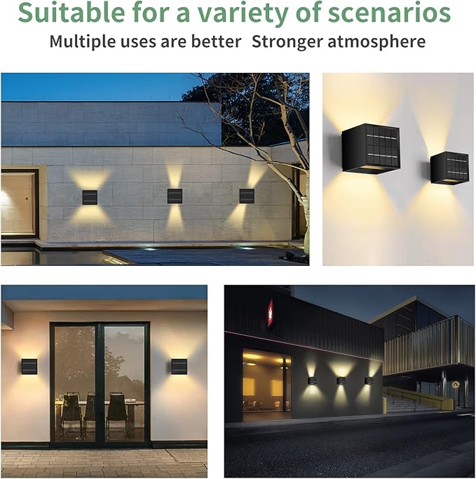 LANFU Solar Powered Motion Sensor Square Outdoor Wall LightsBlack Modern Up and Down Wall Lamps 10WIP65 Waterproof Warm White 3000K Wall Sconce Light Exterior for FenceGarden
