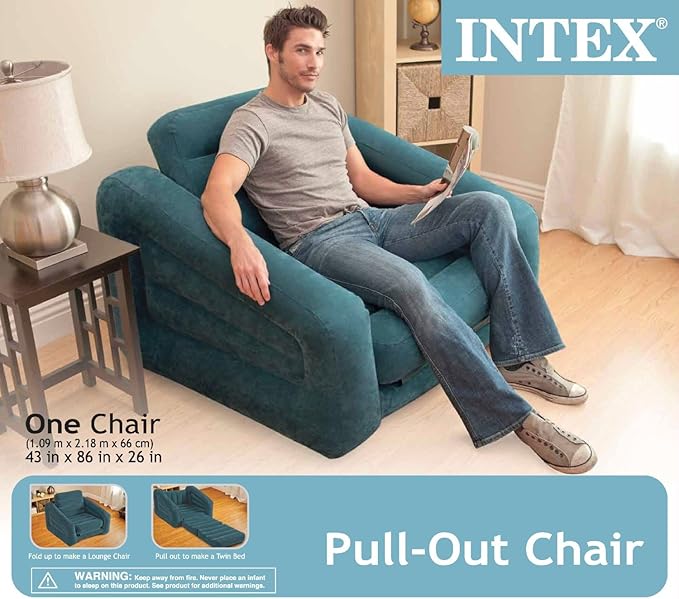 Intex 68565EP Pull-Out Chair Inflatable Bed 42 X 87 X 26 Twin (Colors May Vary)