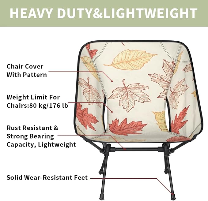 Honeybaby Folding Camping Chair Plant Maple Leaf Camping Chairs Lightweight Portable Chair Outdoor Foldable Chairs for Camping Travel Picnic Beach Hiking
