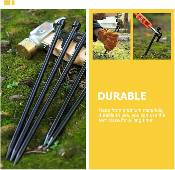 Camping Tent Stakes Steel Sand Pegs Set with 4 Heavy-Duty 25cm Metal Ground Stakes and Carry Bag for Outdoor Camping Beach and Wind-Resistant Tent Fixing Equipment