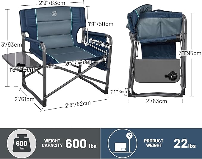 Timber Ridge XXL Directors Chair 600lbs Capacity Heavy Duty Folding Camping Chair with Side Table &amp Insulated Pocket Oversized Portable Chair with Carry Strap