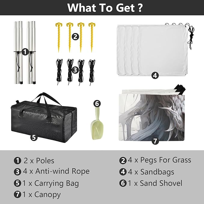 Line Dragon Beach Tent Sun Shelter 9.2' x 10.5' Beach Canopy with 4 Sandbags 4 Stability Poles Sand Shovels - Tent Canopy for Beach Camping Fishing Picnics