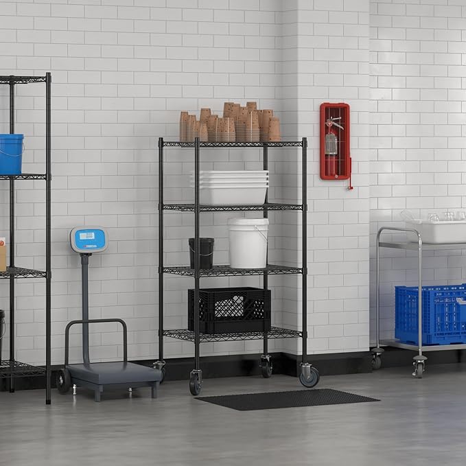 Commercial NSF Listed Black Epoxy Mobile Wire Shelving Kit 21 x 30 x 60 with 4 Shelves Perfect for Warehouse Walk-in Refrigerator Freezer Grocery Store Restaurant Dishroom