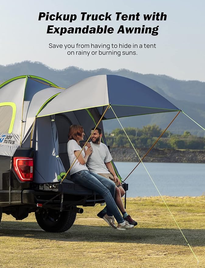 JOYTUTUS Pickup Truck Tent 5.0ft Bed Tent with Removable Awning Waterproof PU2000mm Double Layer for 2 Person Portable Truck Bed Tent - Green Aluminum Pole