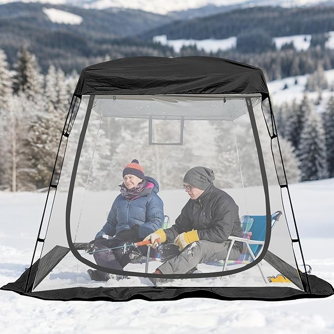 2-3 Person Clear Sport Tent with Extra Rain Cover - Windproof Winter Tent for Ice Fishing Backyard &amp Outdoor Sports