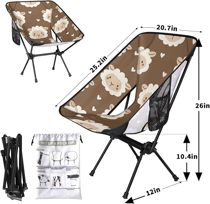 Honeybaby Folding Camping Chair Cute Sheep Heart Camping Chairs Lightweight Portable Chair Outdoor Foldable Chairs for Camping Travel Picnic Beach Hiking