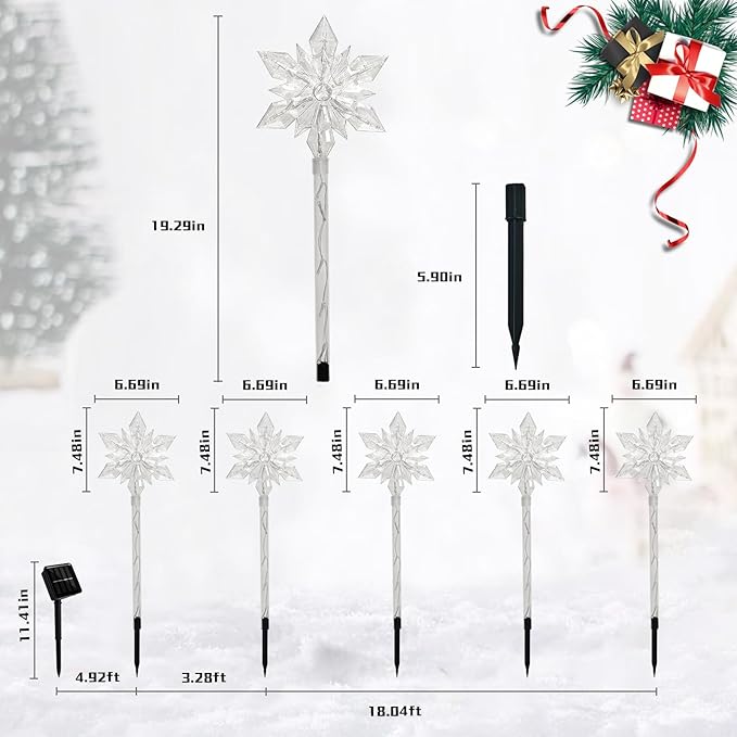 Snowflake Solar Christmas Pathway Lights Set of 5 LED Outdoor Stake Lights Waterproof Christmas Decorations for Garden Yard Lawn Walkway Patio Decor (5pcs Cold White)