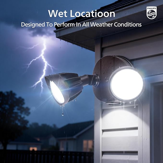 Philips 44W 3500LM ‌LED Security Flood Light‌ ‌Outdoor‌Switch Controlled Aluminum ‌Security Light‌ 2 Adjustable Heads5000K DaylightWet Location for Patio Garden Yard Lights