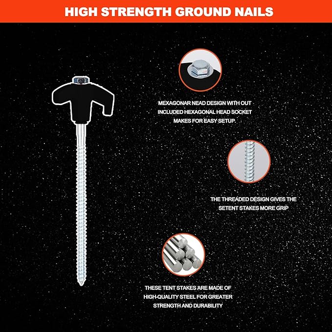 20 Pack Screw in Tent Stakes Heavy Duty8 ’’ Ground Anchors Screw inMetal Stakes with Hex Head Driver and Sturdy Storage Box. (20 Black)