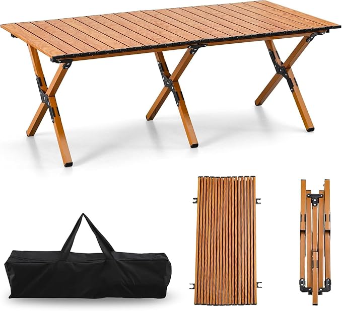 Roll-Up Camping Table: Low Picnic Table Foldable and Portable for Outdoor Grill - Beach Folding Table with Carrying Bag