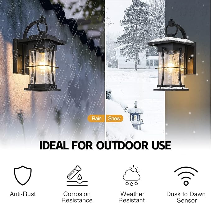 Outdoor Lighting Fixtures Wall Mount 1-Light 15''H Dusk to Dawn Exterior Light for House Outdoor Wall Lantern with Clear Glass for Front Porch Patio Garage (15'' H with Photocell 1 PC)