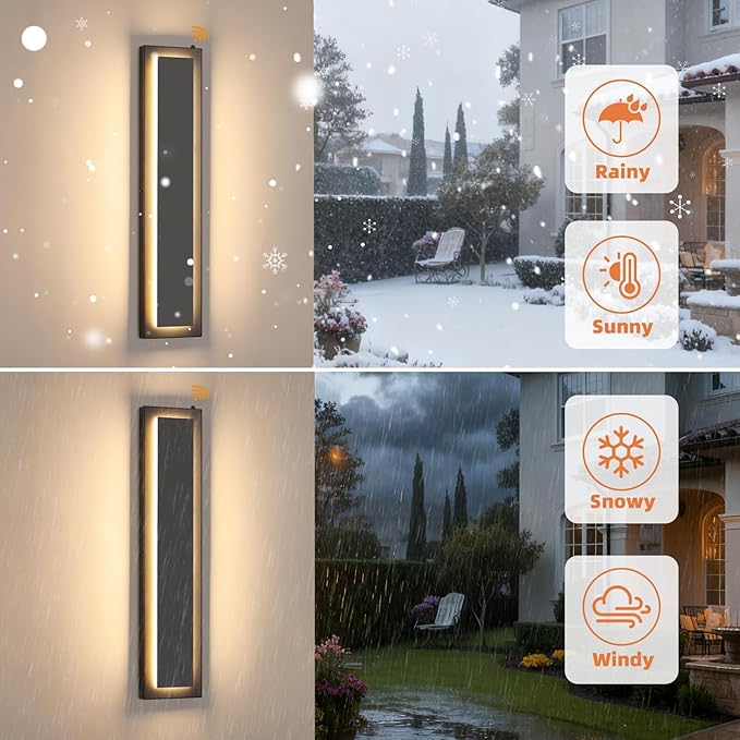 tewei 23.6'' Dusk to Dawn Outdoor Wall Lights Modern Black LED Outdoor Wall Sconce Large Long Exterior Lighting Fixtures Outside Porch Lights for House Garage Warm White 3000K 1 Pack