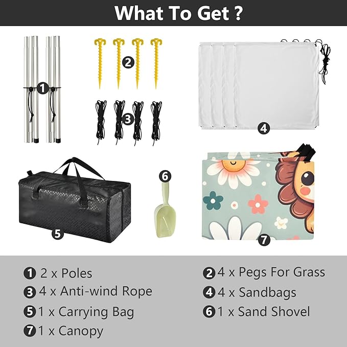 Cute Cartoon Little Lion Face Little Daisy Camping Sun Shelter Beach Tent Portable Beach Sun Shade Outdoor Canopy for Camping Trips Fishing Picnic