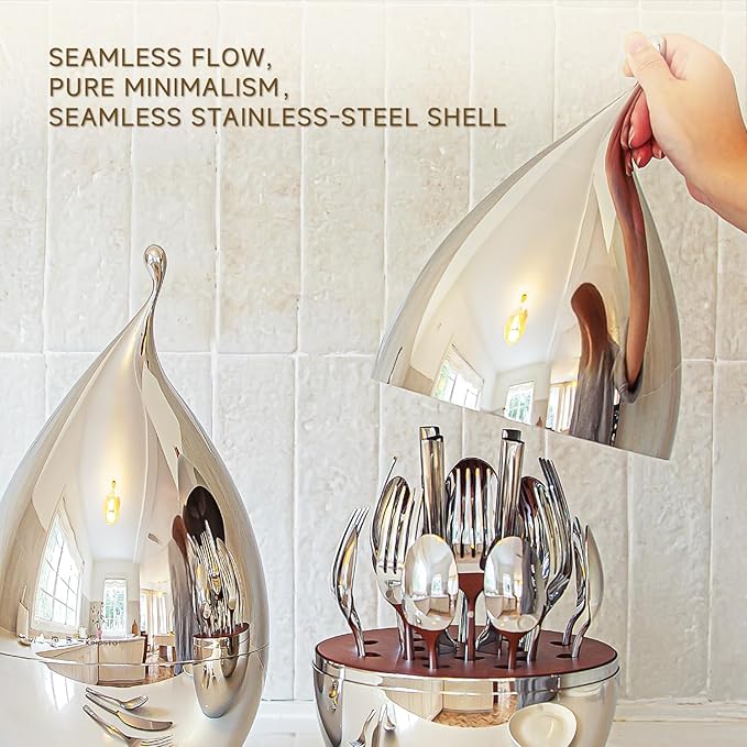 KINGSTONE Silverware Set with Waterdrop Storage Organizer 20-Piece Flatware Cutlery Set in Gift Box Forged Premium Stainless Steel Mirror Polished Service for 4 Ideal for Kitchen Party Gift