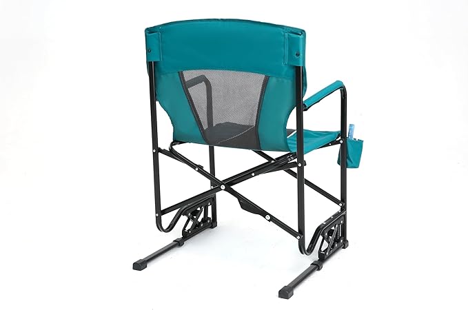 Outdoor Freestyle Rocker Camping Chair Portable Folding Rocking Chair with Solid Armrests Drink Holder Comfortable Backrest Blue
