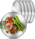 Metal Camping Plates 6 Pack 9.1 inch 304(18/8) Stainless Steel Plates Reusable Pizza Food Serving Snack Eating Salad Dishes Round Shatterproof Plate Silver Dinnerware Dinner Oven Safe