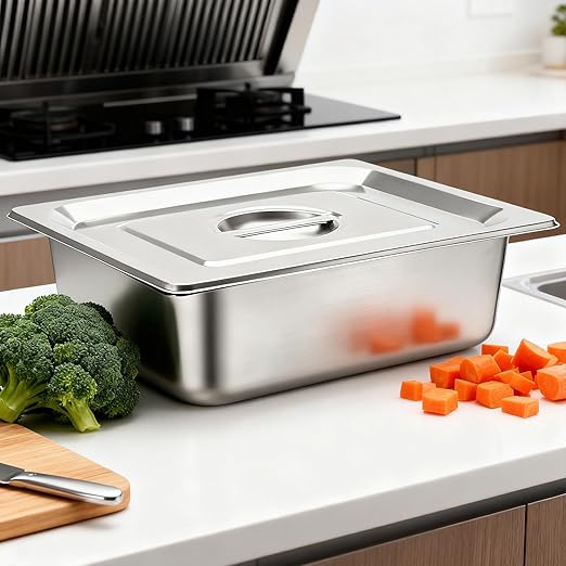 4 Pack Stainless Steel Hotel Pan1/2 Half Size Steam Pan with Lid4-Inch Deep Steam Table Pan for Home Kitchens Parties Hotel Buffets &amp Casual Gatherings (12.8”L x 10.4”W)