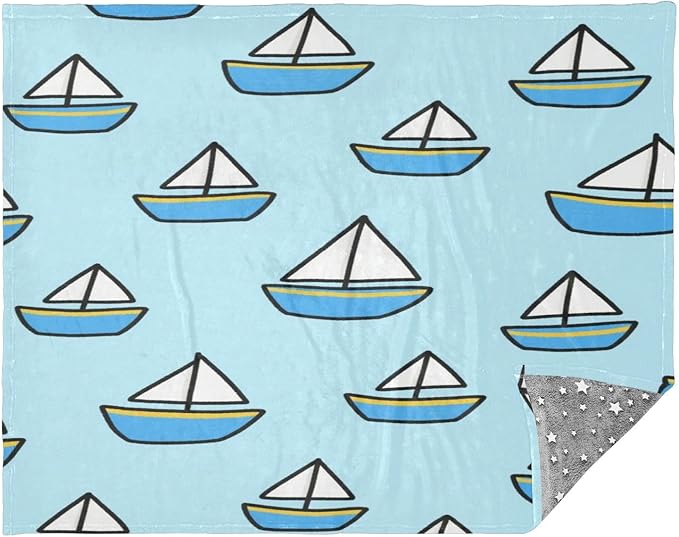 Throw Blanket Cartoon Ship Boat Blue Girl Throw Blanket 50x70