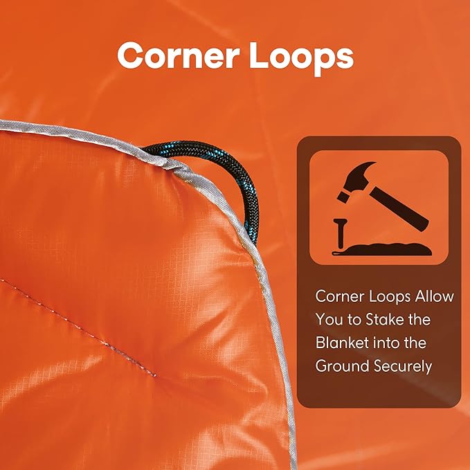 UNIKOME Waterproof Puffy Camping Blanket - Lightweight Packable Outdoor Quilt with Corner Loops Warm Compact Blanket for Cold Weather Hiking Picnic Stadium Travel 75×52 Orange