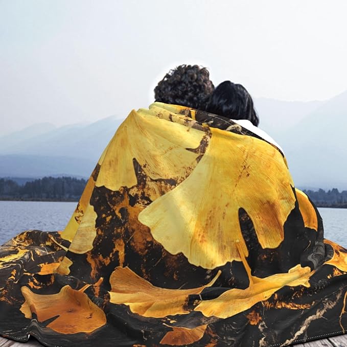 Golden Ginkgo Leaves Soft Fleece Blanket 60 * 50 inch Soft Sofa Blanket Suitable for Sofa Camping Travel Night Cover Blanket