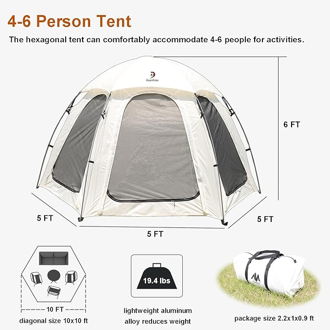 4-6 Person Outdoor Camping Dome Tent - 10 x 10 FT Screen House Room with Removable Waterproof Rainfly &amp Ground SheetLuxury Yurt Glamping Family Tents for Patios Outdoor Camping Activities