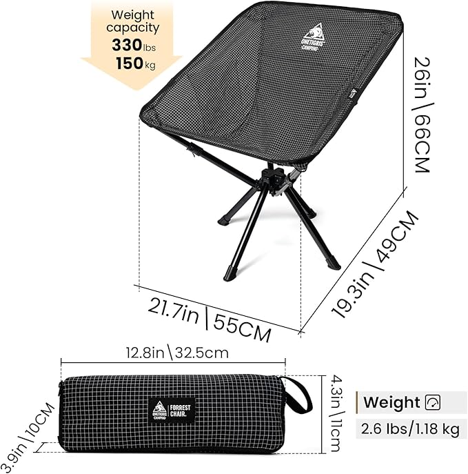 ONETIGRIS Forrest Camping Chair Set Up in Seconds Lightweight Folding Chair for Backpacking Hiking Beach Lawn Travel Support 330 lbs