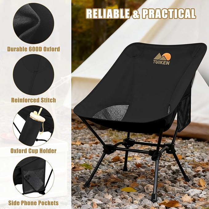 Ultralight Camping Chair Backpacking Chair Portable Camp Chair with Cup Holder &amp Storage Bag Lightweight Compact Folding Chair for Hiking Travel Picnic Mountaineering