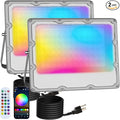 RGB LED Flood Lights Outdoor 50W (400W Equivalent) Color Changing Smart Lights 5000LM Bluetooth App &amp 2.4G Remote Control IP66 Waterproof Music Sync Timer 16 Million Colors(2-Pack)