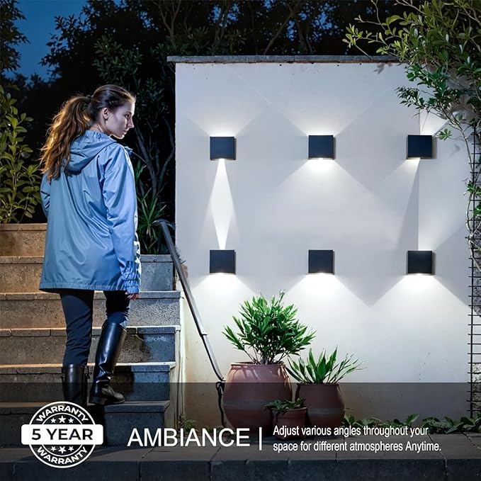 Led Wall Sconce Light Modern Outdoor Lights for House Led Wall Lights for Bedroom 20W Adjustable Up&ampDown Lighting/Waterproof Matt Black Aluminium/ 6500K2 Pack