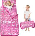 Personalized Name Toddler Nap Mat for Daycare Preschool Kindergarten Customized Kids Sleeping Bag with Pillow and Blanket for Girls Boys Custom Name Monogrammed Nap Mats for Toddlers