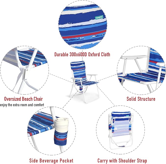 SunnyFeel 15 Tall Folding Beach Chair for Adults 2 Pack Oversized Portable High Seat Sand Chair Heavy Duty 300 LBS Foldable Camping Lawn Chairs for Camp/Outdoor/Travel/Picnic/Concert/Sports