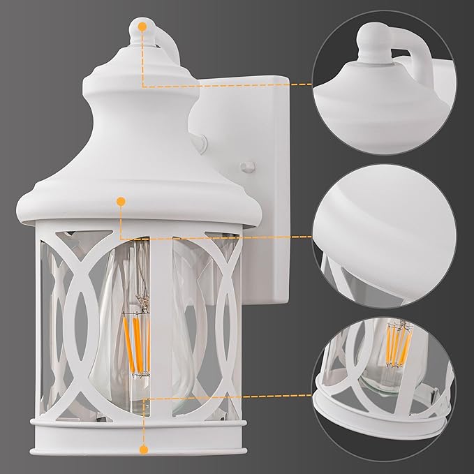 2-Pack Outdoor Wall Lights Porch Lights Waterproof Outdoor Wall Sconce Exterior Light Fixture White with Clear Glass Shade for Garage Patio Front Door Balcony