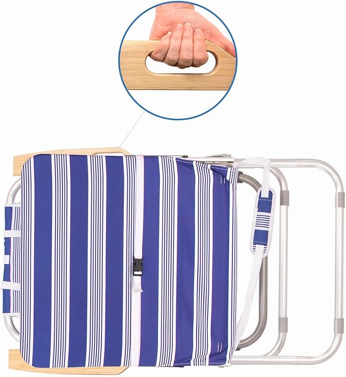 Heavy Duty Tall Beach Chair with Canopy Shade for Adults 17 High Off Ground 4-Position Reclining Insulated Cooler &amp Storage Pouch Bamboo-Finish Arms 300 lb Capacity