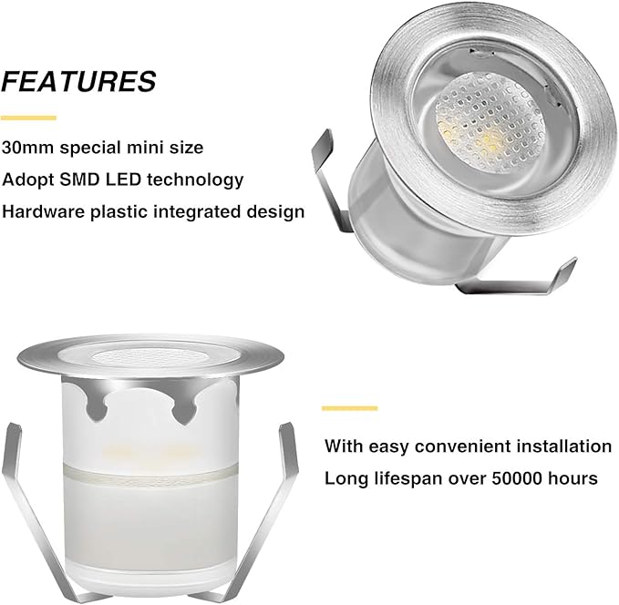 Low Voltage LED Recessed Deck Lighting KitStainless Steel Waterproof Recessed Wood Decking Stairs Garden Yard Patio Decor Lamp Outdoor Warm White LED Lighting Pack of 10