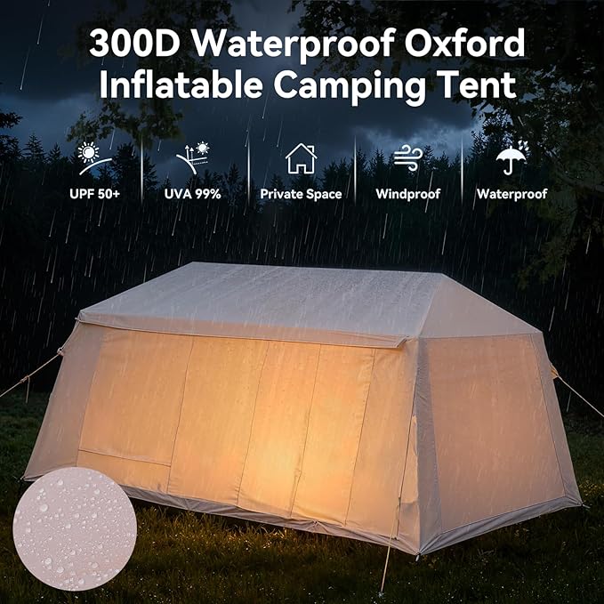 Inflatable Blow Up Tents for CampingWaterproof Oxford Hot Tent with Manual PumpSpacious Easy Setup Inflatable Camping Air Tent for Family Glamping