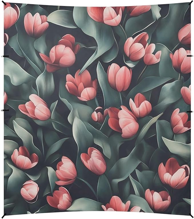Beach Tent Sun Shelter Pink Tulips Leaves Lightweight &amp Easy Setup Beach Shade Canopy for Camping Fishing