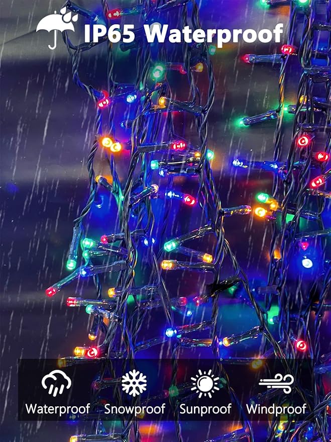 6 Pack 600 LED Solar String Lights for Outside Solar Christmas Lights with 8 Lighting Modes Waterproof Green Wire Solar String Lights Outdoor for Tree Xmas Party Garden Yard Decorations (MultiColor)