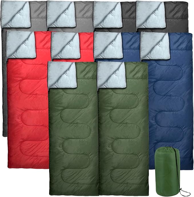 Bulk 10 Pack Envelope Sleeping Bags 4 Seasons Warm or Cold Lightweight Indoor Outdoor Sleeping Bags for Adults Backpacking Camping