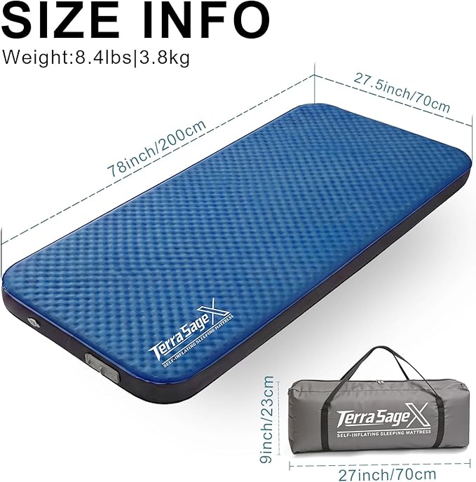 Self Inflating Sleeping Pad with Electric Pump  4 Ultra Thick memory foam camping mattress 9.5 R-Value Insulated Sleeping Mat Easy to Inflate &amp Deflate for Camping Car Travel Tent (SingleBlue)