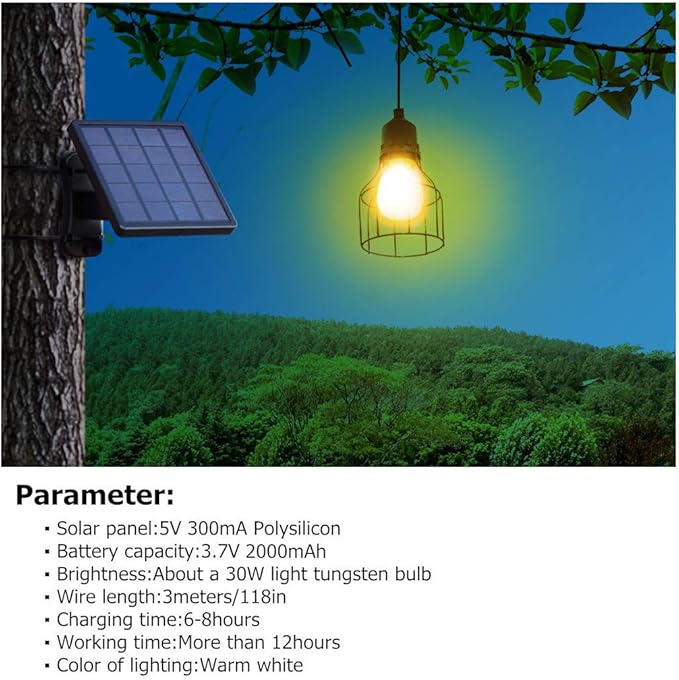 Solar Lights Outdoor Dusk to Dawn Shed Light 9.8FT Extension Cable Solar Powered Bulb Pendant Waterproof for Indoor Chicken Coop Porch Gazebo (Warm White)